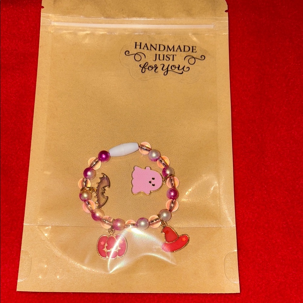Handmade Charm stretch Bracelet - Pink Ghost theme